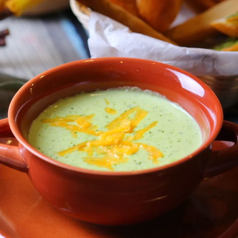 Bowl of smooth blended chicken and vegetable soup
