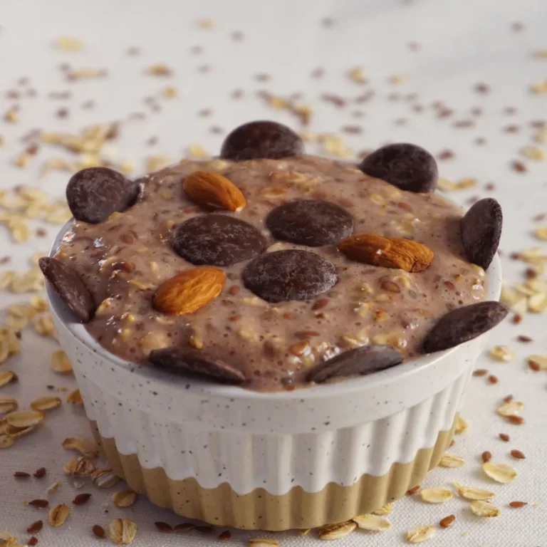 Individual baked oats in a ramekin topped with berries