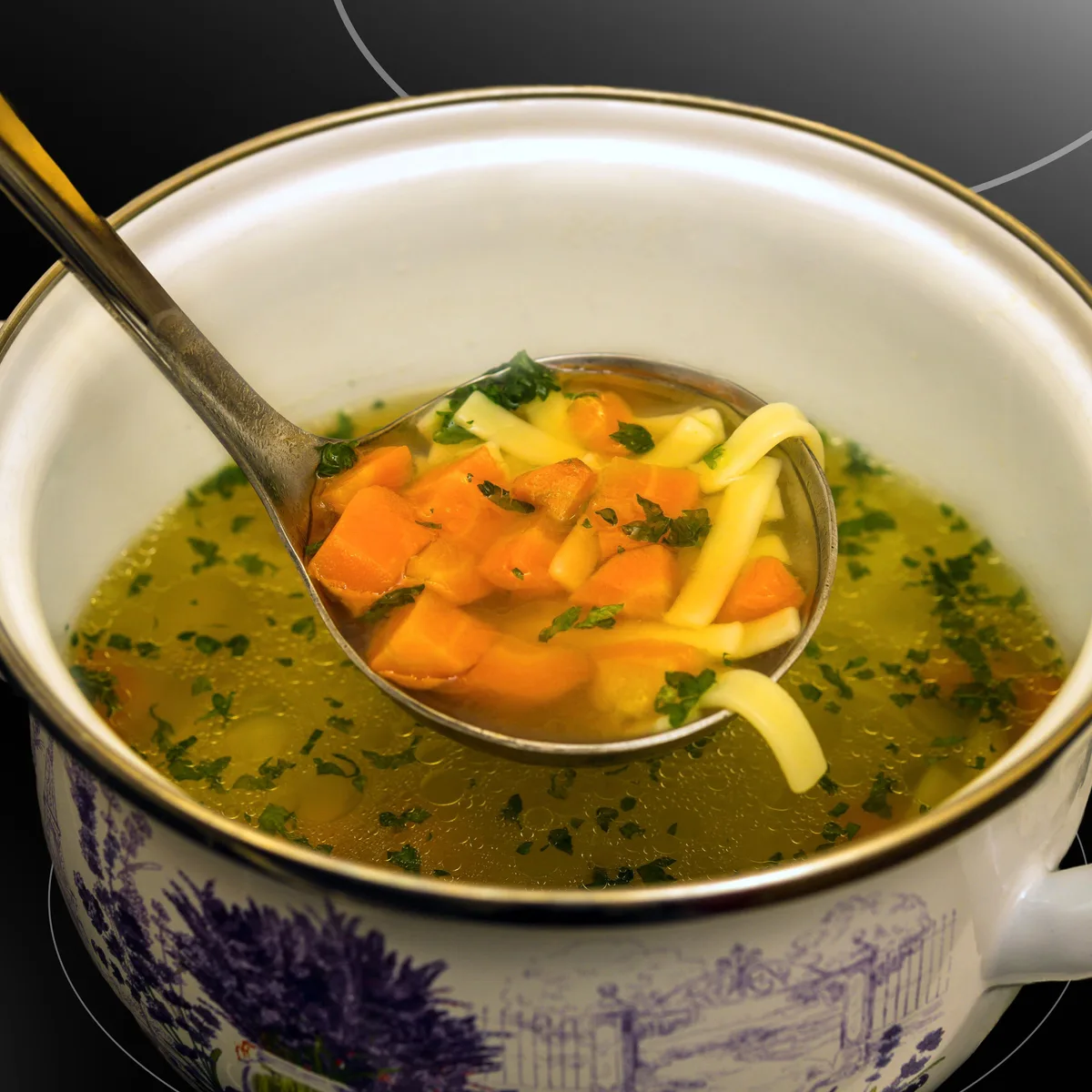 A pot of slow-simmered chicken and vegetable stew